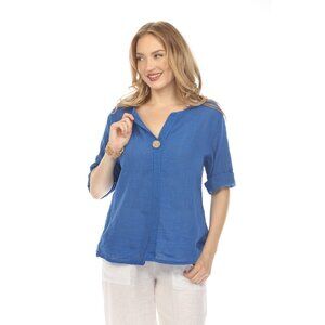 Royal Blue 3/4 Sleeves Top with Bamboo Button